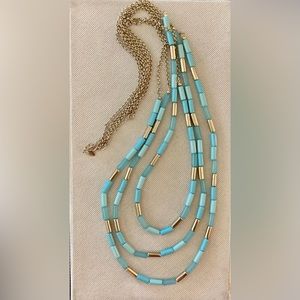Multi Strand Blue & Gold Tone Layered Necklace